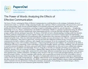 Essay on The Power of Words: Analyzing the Effects of Effective Communication