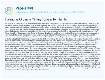 Essay on Fortinbras Orders a Military Funeral for Hamlet