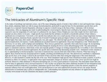 Essay on The Intricacies of Aluminum’s Specific Heat