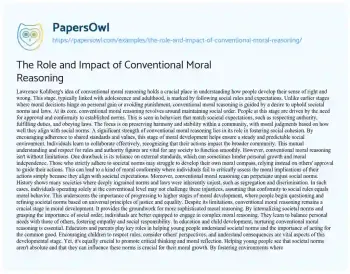 Essay on The Role and Impact of Conventional Moral Reasoning