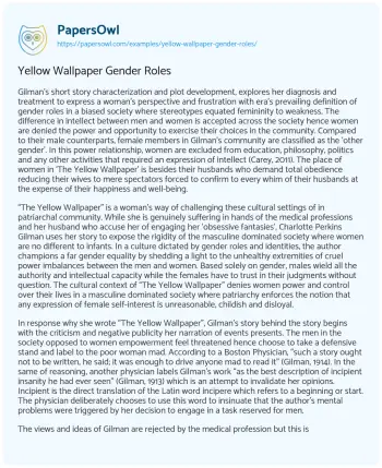 Essay on Yellow Wallpaper Gender Roles