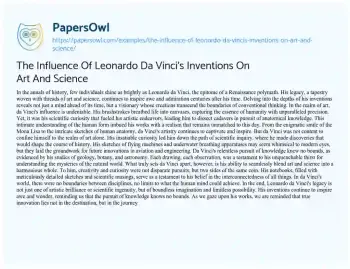 Essay on The Influence of Leonardo Da Vinci’s Inventions on Art and Science