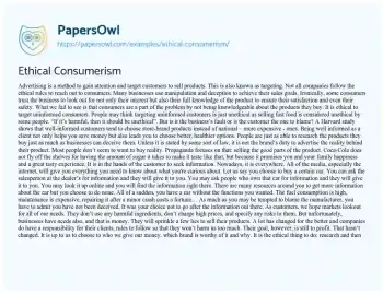 Essay on Ethical Consumerism