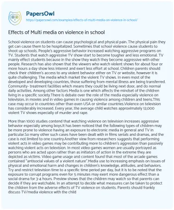 Essay on Effects of Multi Media on Violence in School