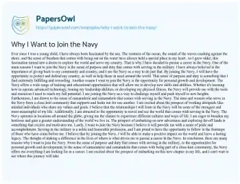 Essay on Why I Want to Join the Navy
