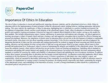 Essay on Importance of Ethics in Education