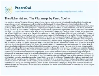 Essay on The Alchemist and the Pilgrimage by Paulo Coelho