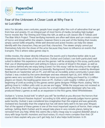 Essay on Fear of the Unknown: a Closer Look at why Fear is so Lucrative