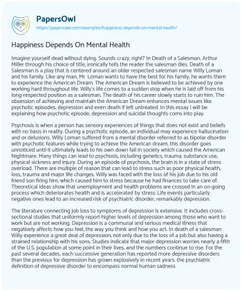 Essay on Happiness Depends on Mental Health