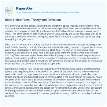 Essay on Black Holes: Facts, Theory and Definition