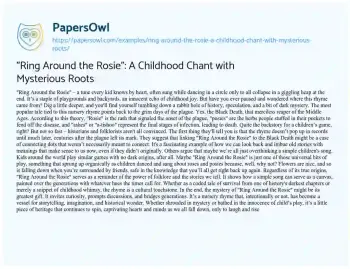 Essay on “Ring Around the Rosie”: a Childhood Chant with Mysterious Roots