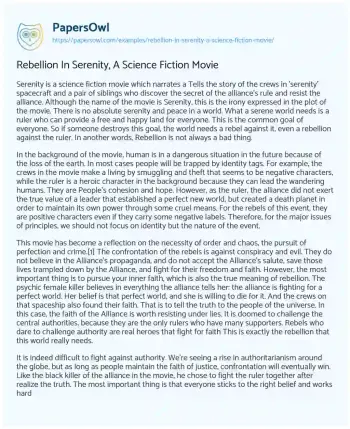 Essay on Rebellion in Serenity, a Science Fiction Movie