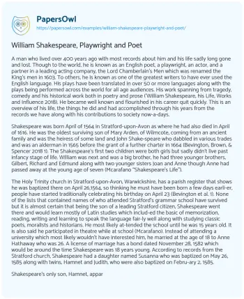 Essay on William Shakespeare, Playwright and Poet