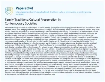 Essay on Family Traditions: Cultural Preservation in Contemporary Societies