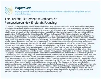 Essay on The Puritans’ Settlement: a Comparative Perspective on New England’s Founding