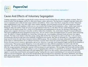 Essay on Cause and Effects of Voluntary Segregation