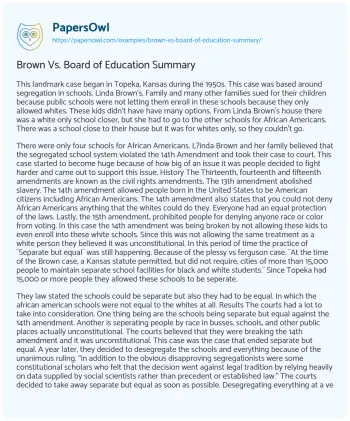 Essay on Brown Vs. Board of Education Summary