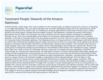 Essay on Yanomami People: Stewards of the Amazon Rainforest