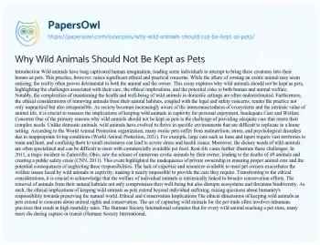 Essay on Why Wild Animals should not be Kept as Pets