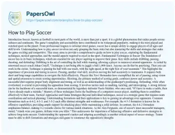 Essay on How to Play Soccer