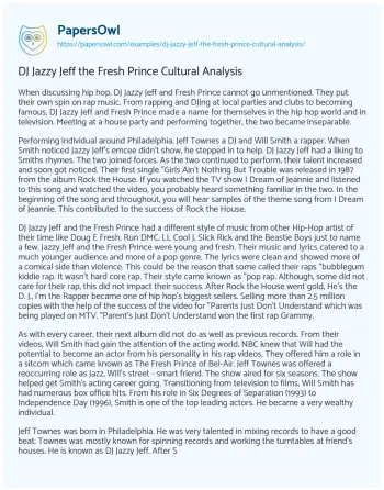 Essay on DJ Jazzy Jeff the Fresh Prince Cultural Analysis