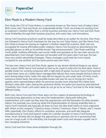 Essay on Elon Musk is a Modern Henry Ford