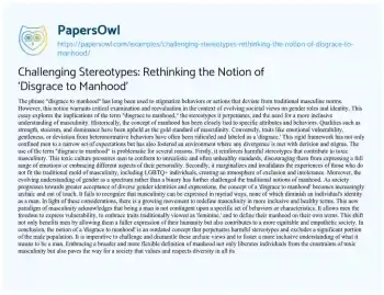 Essay on Challenging Stereotypes: Rethinking the Notion of ‘Disgrace to Manhood’