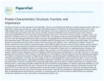 Essay on Protein Characteristics: Structure, Function, and Importance