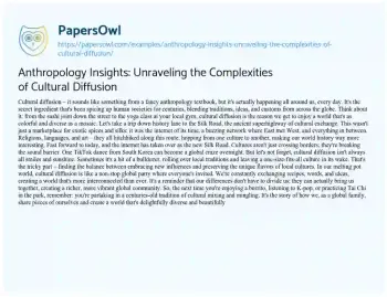 Essay on Anthropology Insights: Unraveling the Complexities of Cultural Diffusion