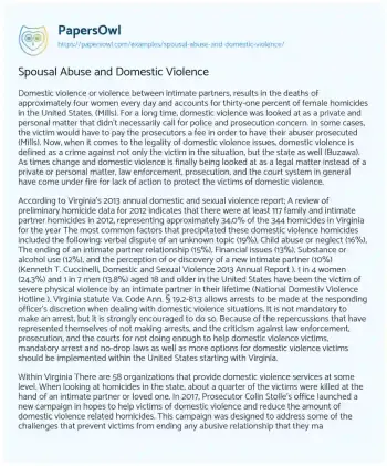 Essay on Spousal Abuse and Domestic Violence