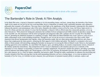 Essay on The Bartender’s Role in Shrek: a Film Analyis