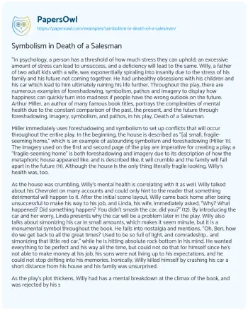 Essay on Symbolism in Death of a Salesman