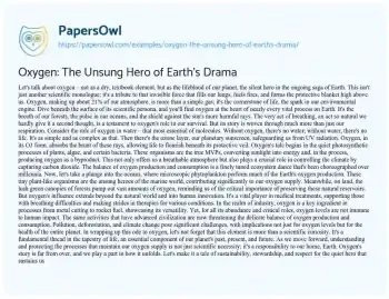 Essay on Oxygen: the Unsung Hero of Earth’s Drama