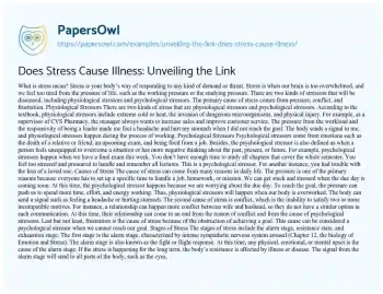 Essay on Does Stress Cause Illness: Unveiling the Link