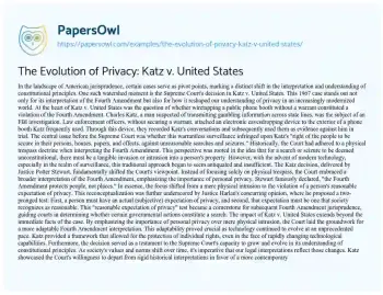 Essay on The Evolution of Privacy: Katz V. United States