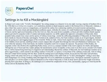 Essay on Settings in to Kill a Mockingbird