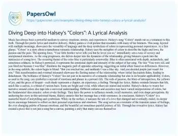 Essay on Diving Deep into Halsey’s “Colors”: a Lyrical Analysis