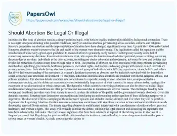 Essay on Should Abortion be Legal or Illegal