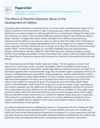 Essay on The Effects of Parental Substance Abuse on the Development of Children