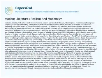 Essay on Modern Literature : Realism and Modernism