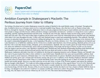 Essay on Ambition Example in Shakespeare’s Macbeth: the Perilous Journey from Valor to Villainy