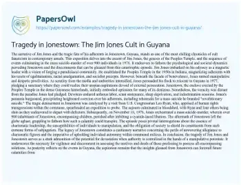 Essay on Tragedy in Jonestown: the Jim Jones Cult in Guyana