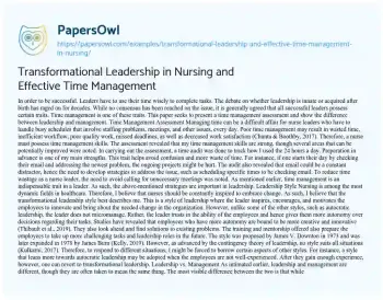 Essay on Transformational Leadership in Nursing and Effective Time Management