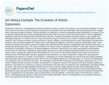 Essay on Art History Example: the Evolution of Artistic Expression