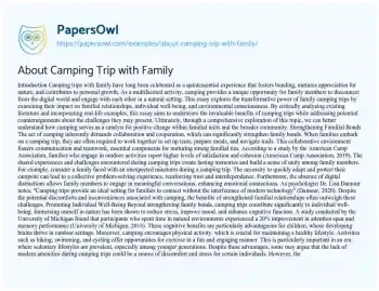 Essay on About Camping Trip with Family