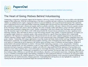 Essay on The Heart of Giving: Motives Behind Volunteering