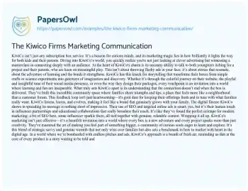 Essay on The Kiwico Firms Marketing Communication