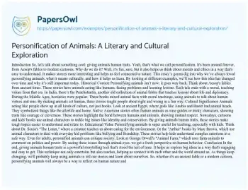 Essay on Personification of Animals: a Literary and Cultural Exploration