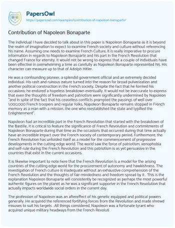 Essay on Contribution of Napoleon Bonaparte