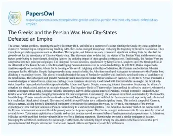 Essay on The Greeks and the Persian War: how City-States Defeated an Empire